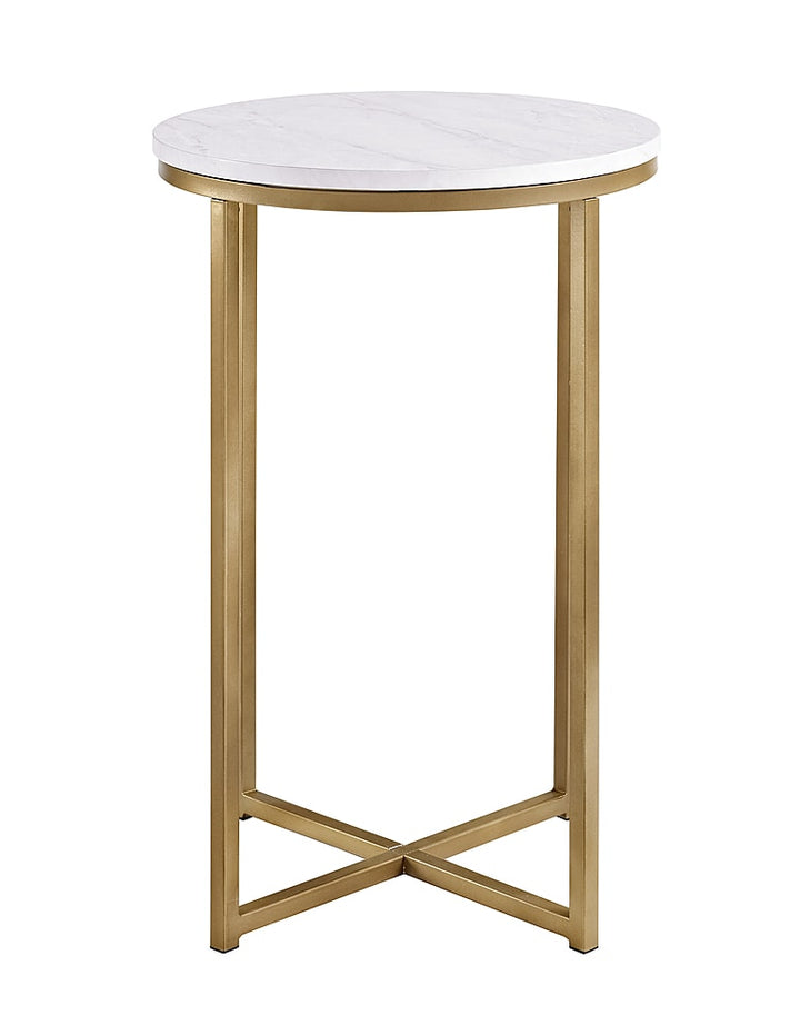 Walker Edison - Modern Glam Side Table - Faux White Marble & Gold_0