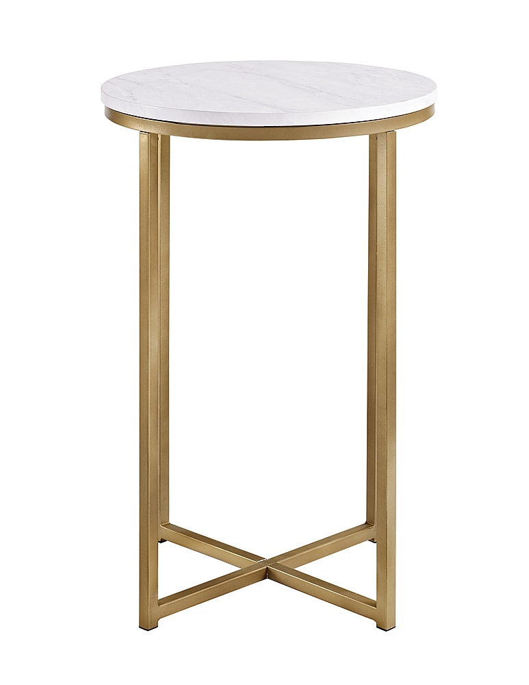 Walker Edison - Modern Glam Side Table - Faux White Marble & Gold_0