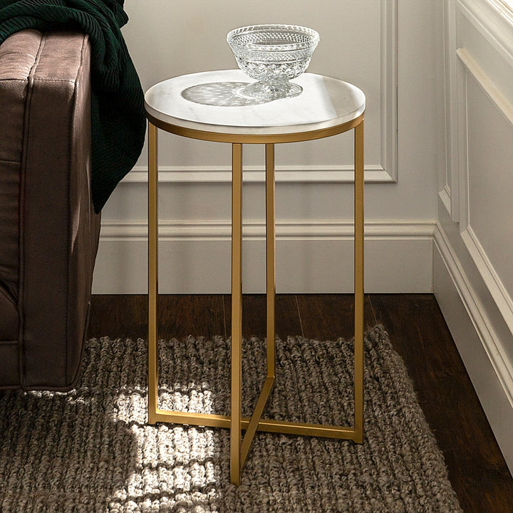 Walker Edison - Modern Glam Side Table - Faux White Marble & Gold_4