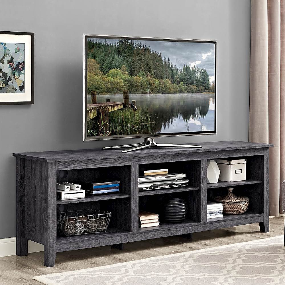Walker Edison - Modern Open 6 Cubby Storage TV Stand for TVs up to 78" - Charcoal_2