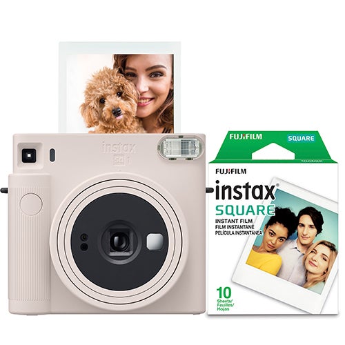 Instax Square SQ1 Instant Camera w/ 10 Count Film Chalk White_0