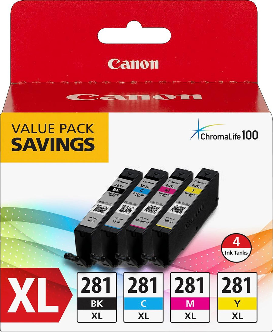 Canon - CLI-281 XL 4-Pack High-Yield - Black, Cyan, Magenta & Yellow Ink Cartridges - Black, Cyan, Magenta, Yellow_0
