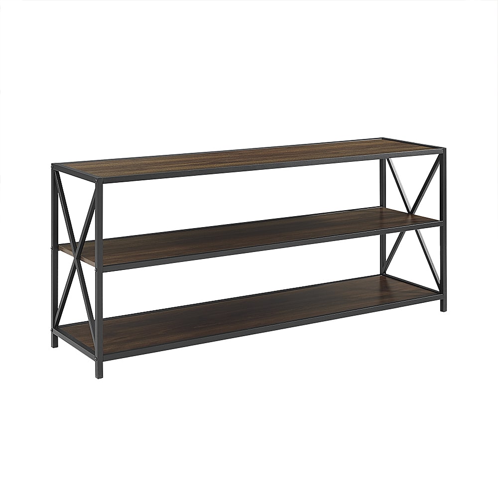 Walker Edison - Industrial Metal and Wood 3-Shelf Bookcase - Dark Walnut_1
