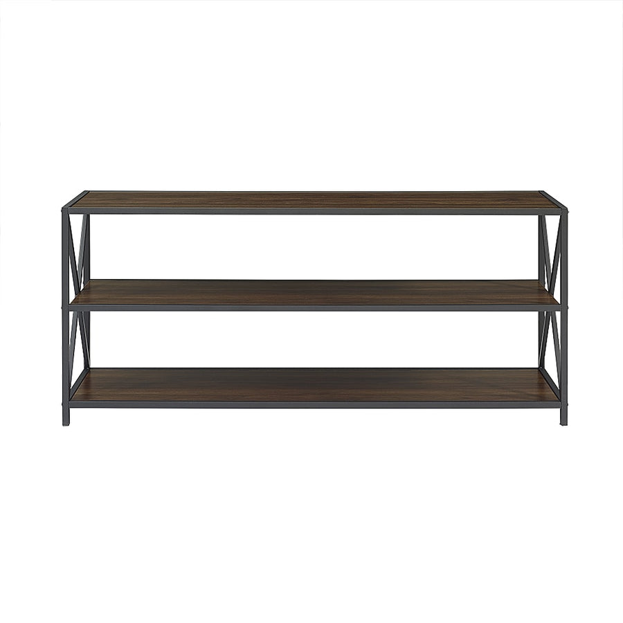 Walker Edison - Industrial Metal and Wood 3-Shelf Bookcase - Dark Walnut_0