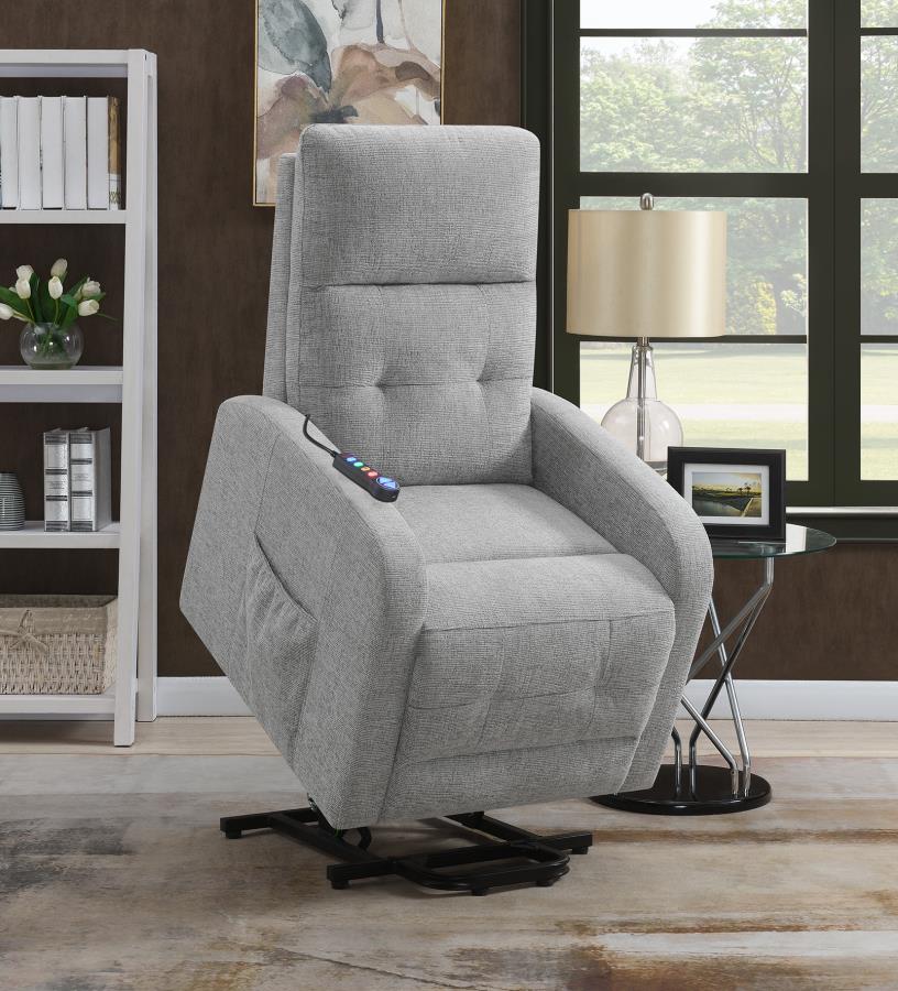 Tufted Upholstered Power Lift Recliner Grey_0