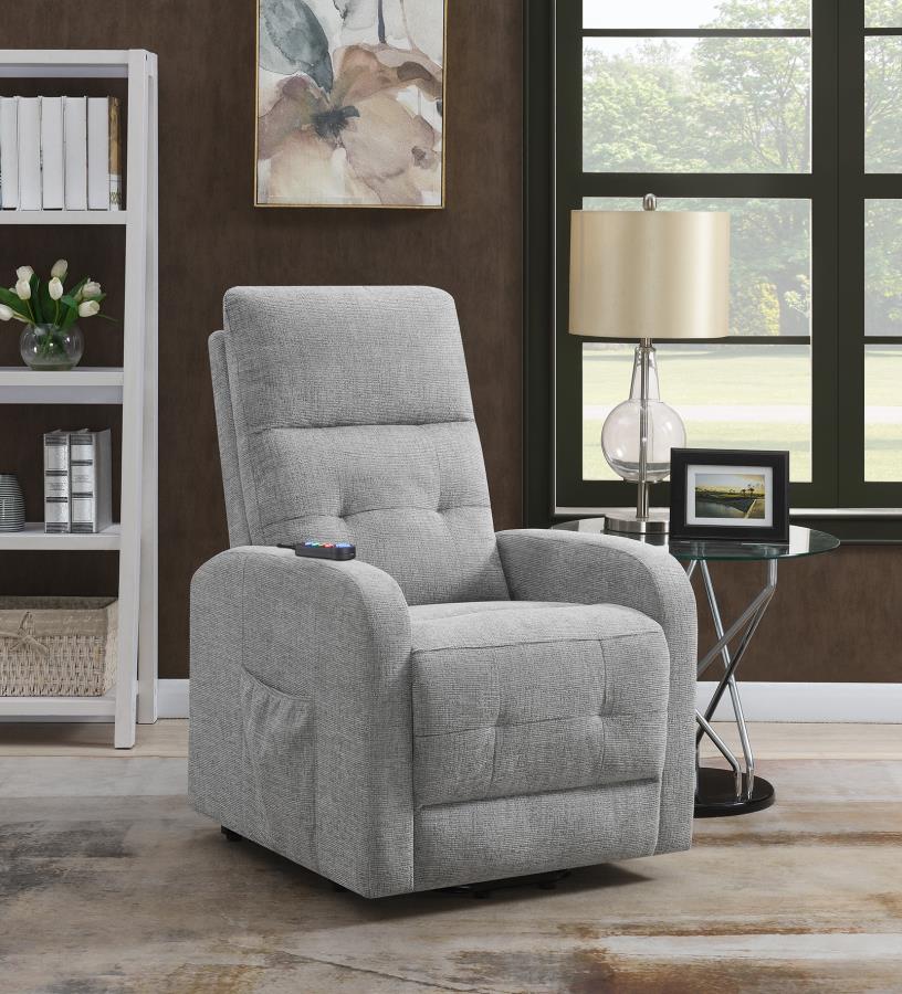 Tufted Upholstered Power Lift Recliner Grey_1