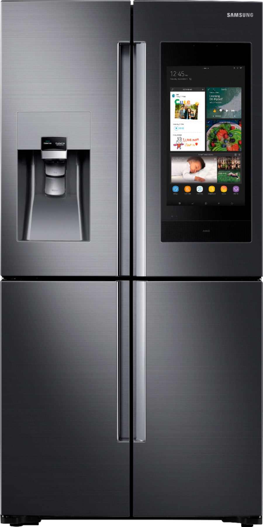 Samsung - Family Hub 28 Cu. Ft. 4-Door Flex French Door  Fingerprint Resistant Refrigerator - Black stainless steel_0