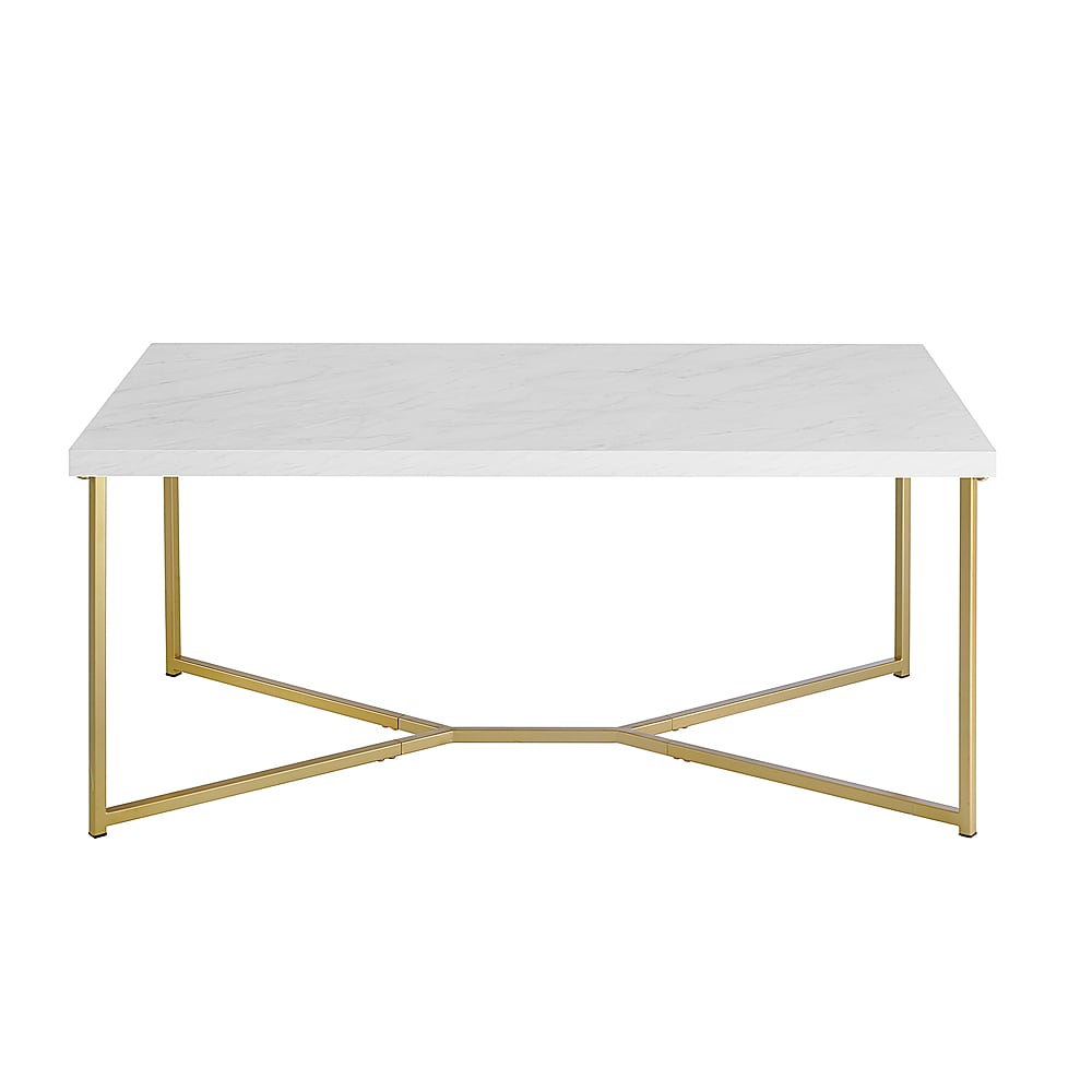 Walker Edison - Luxe Mid Century Modern Y-Leg Coffee Table - White Faux Marble And Gold Finish_0