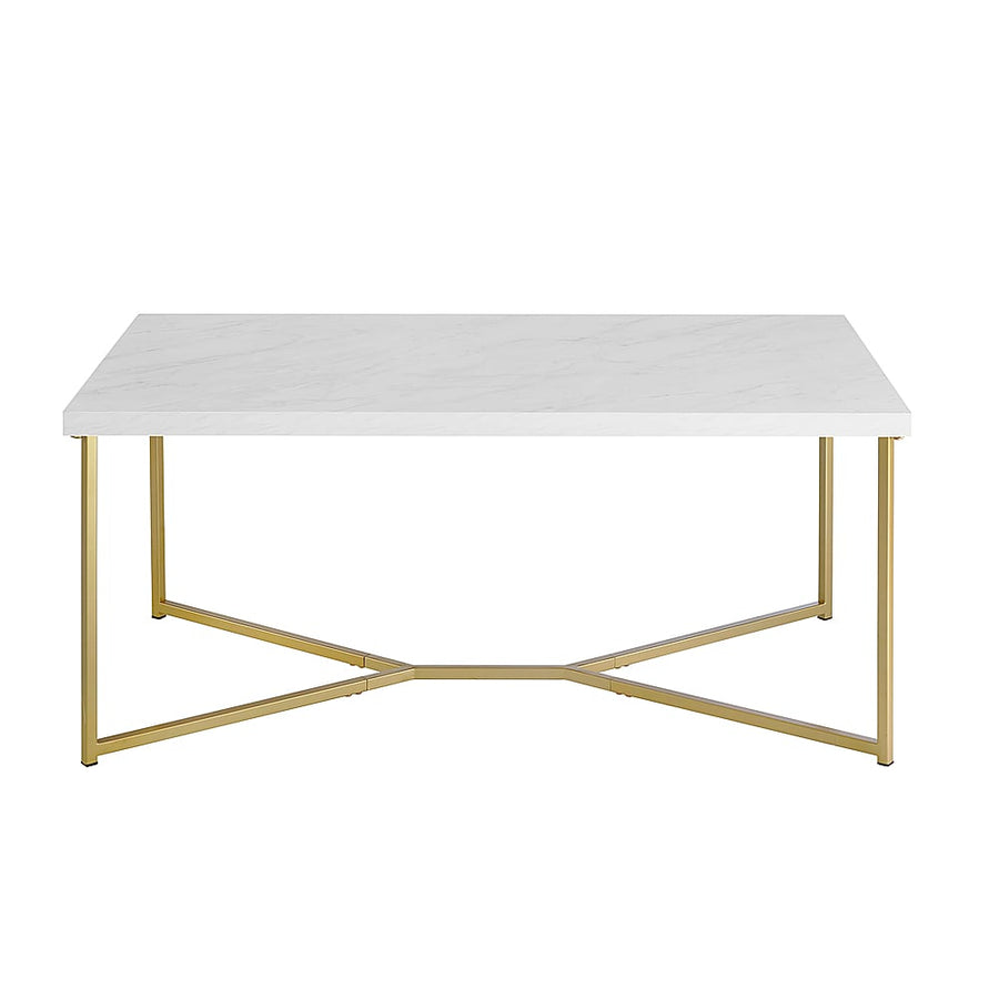 Walker Edison - Luxe Mid Century Modern Y-Leg Coffee Table - White Faux Marble And Gold Finish_0