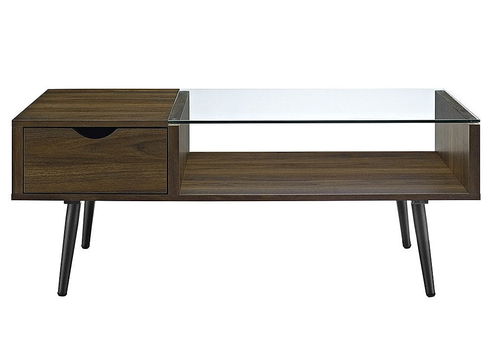 Walker Edison - Mid-Century Wood Coffee Table - Dark Walnut/Glass_0