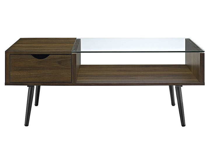 Walker Edison - Mid-Century Wood Coffee Table - Dark Walnut/Glass_0