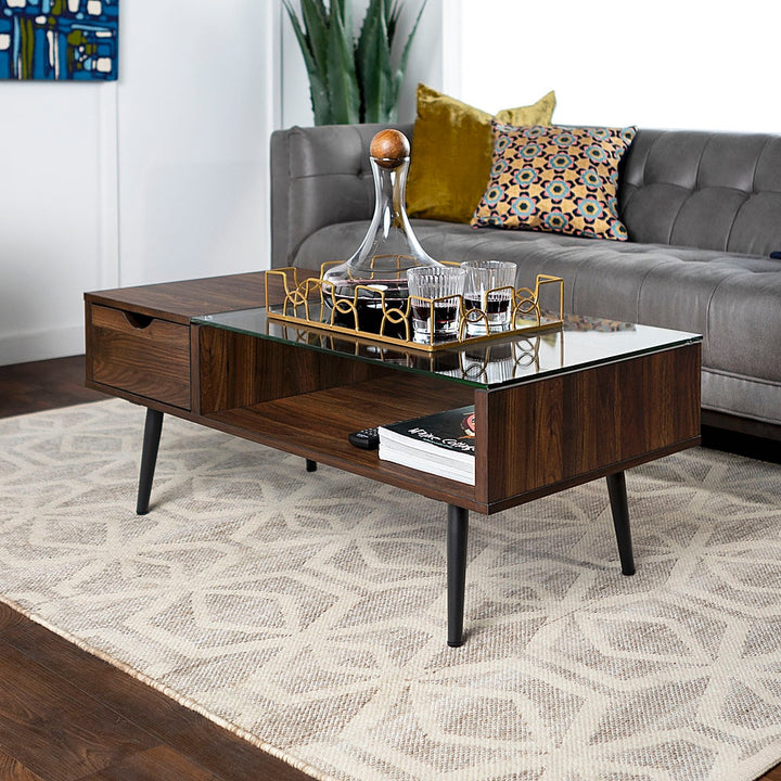 Walker Edison - Mid-Century Wood Coffee Table - Dark Walnut/Glass_5