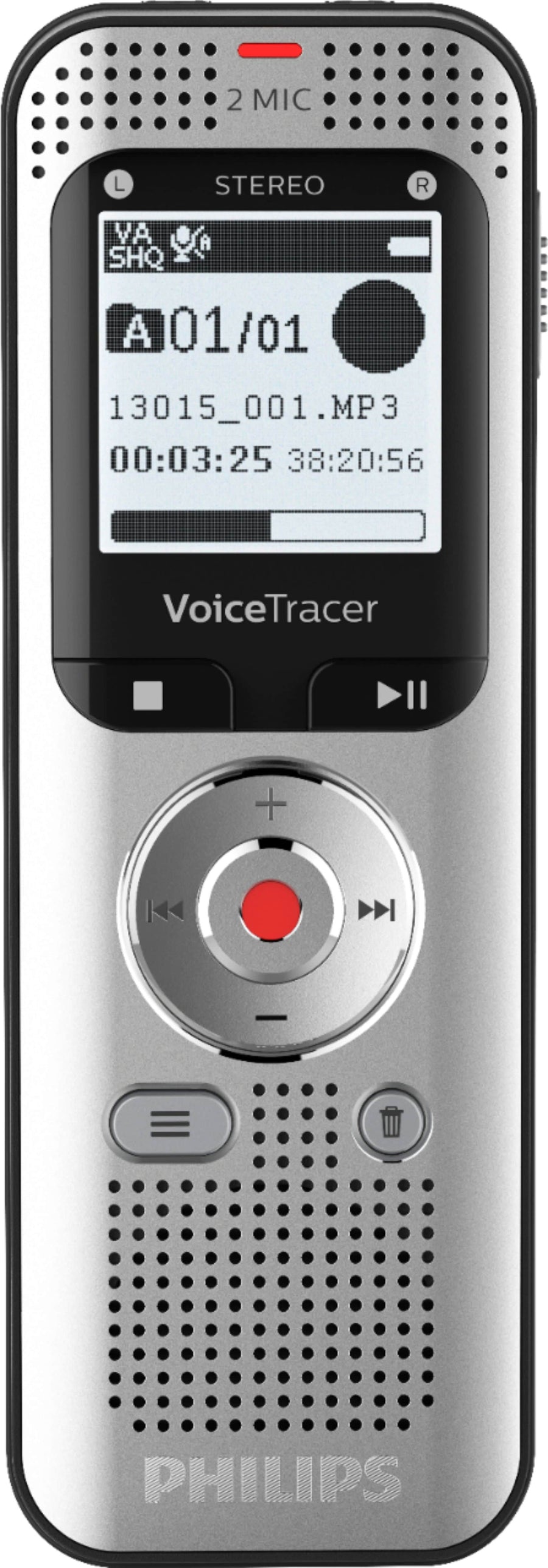 Philips - VoiceTracer Digital Audio Recorder - Light Silver & Black_0