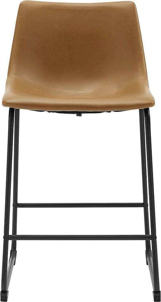 Walker Edison - Industrial Faux Leather Counter Stool (Set of 2) - Whiskey Brown_1