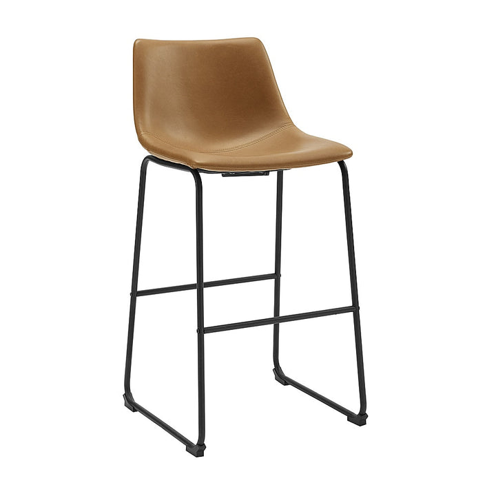 Walker Edison - Industrial Faux Leather Barstool (Set of 2) - Whiskey Brown_1