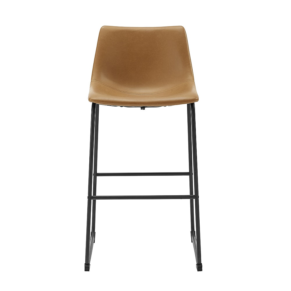 Walker Edison - Industrial Faux Leather Barstool (Set of 2) - Whiskey Brown_0