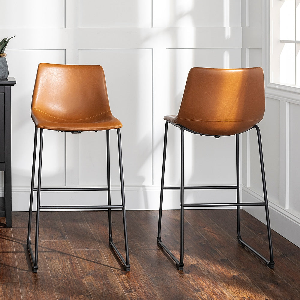 Walker Edison - Industrial Faux Leather Barstool (Set of 2) - Whiskey Brown_6