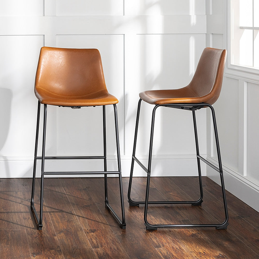 Walker Edison - Industrial Faux Leather Barstool (Set of 2) - Whiskey Brown_5