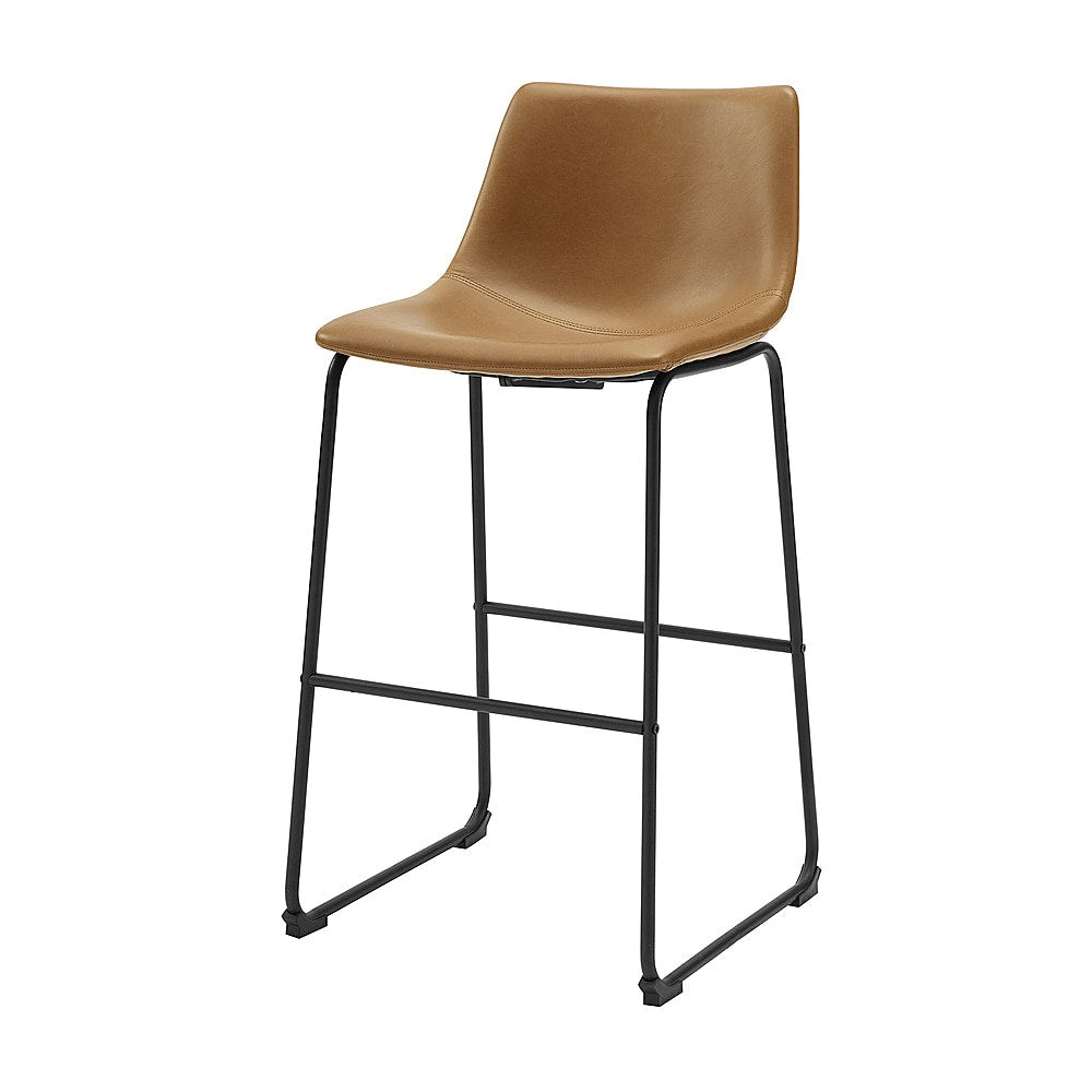Walker Edison - Industrial Faux Leather Barstool (Set of 2) - Whiskey Brown_2