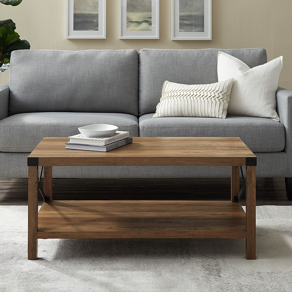 Walker Edison - Rustic Farmhouse Wood Coffee Table - Rustic Oak_5