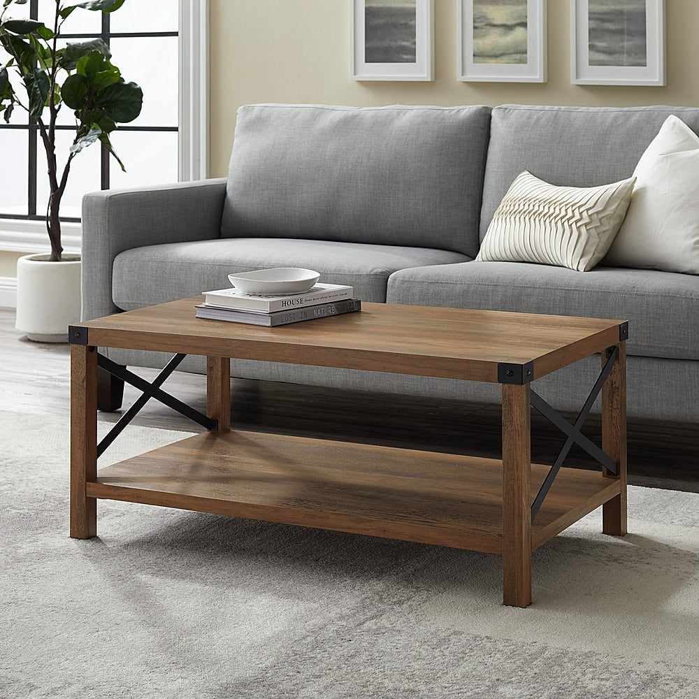 Walker Edison - Rustic Farmhouse Wood Coffee Table - Rustic Oak_4