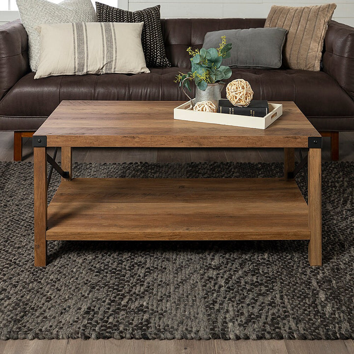 Walker Edison - Rustic Farmhouse Wood Coffee Table - Rustic Oak_3