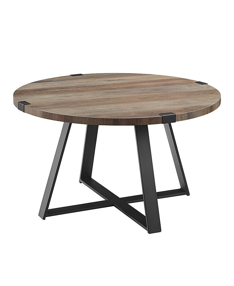 Walker Edison - Round Rustic Coffee Table - Gray Wash_1