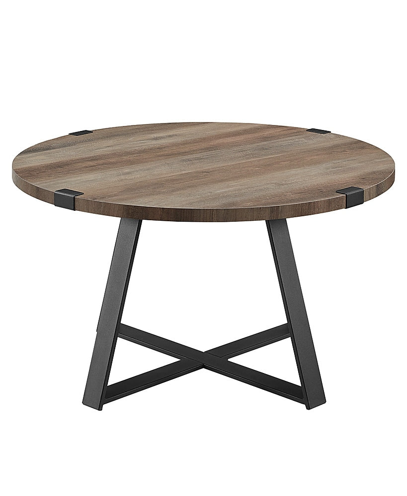 Walker Edison - Round Rustic Coffee Table - Gray Wash_0