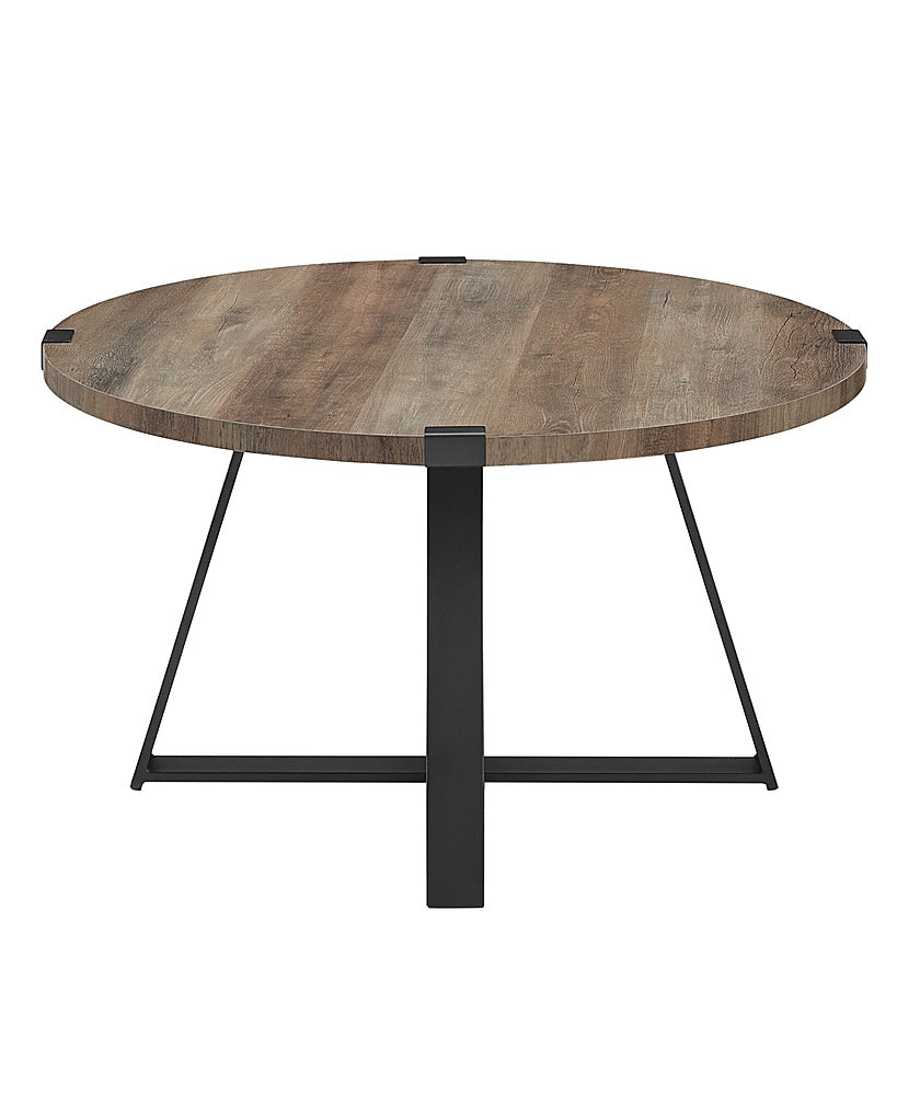 Walker Edison - Round Rustic Coffee Table - Gray Wash_6