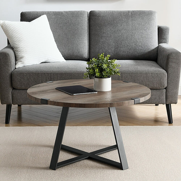 Walker Edison - Round Rustic Coffee Table - Gray Wash_3