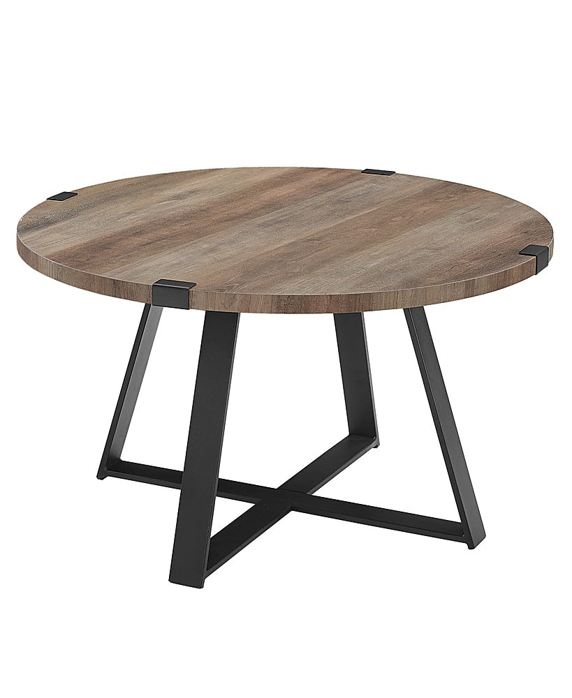 Walker Edison - Round Rustic Coffee Table - Gray Wash_2
