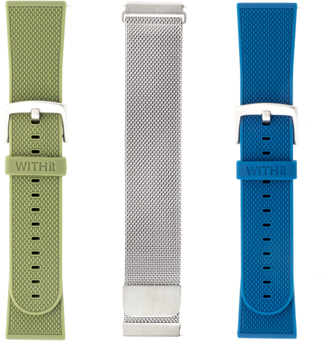 WITHit - Band Kit for Fitbit Versa, Versa Lite and Versa 2 (3-Pack) - Silver/Olive/Navy_1