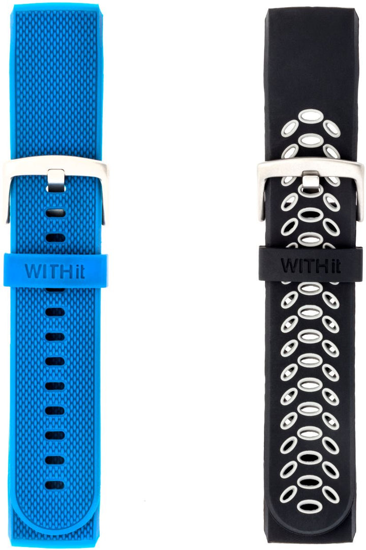 WITHit - Band Kit for Fitbit Charge 3 and Charge 4 (2-Pack) - Black/Gray/Blue_0