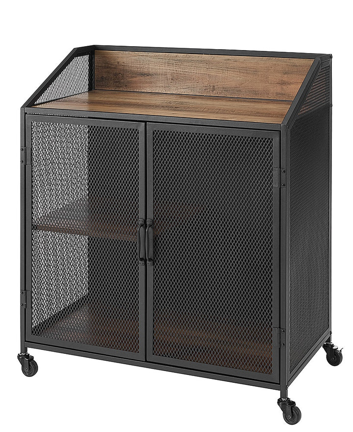 Walker Edison - Mesh 2-Door Bar Cabinet - Rustic Oak_2