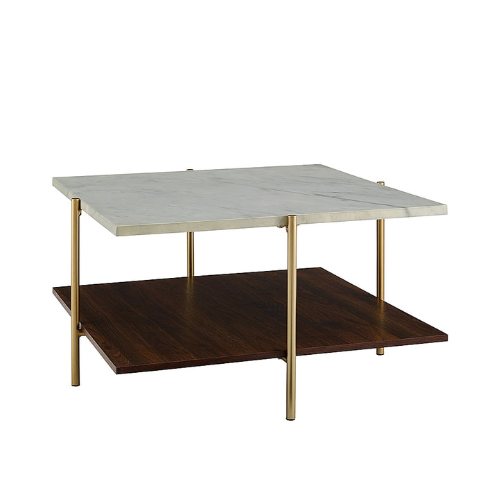 Walker Edison - Modern Square Coffee Table - Faux White Marble/Gold_1