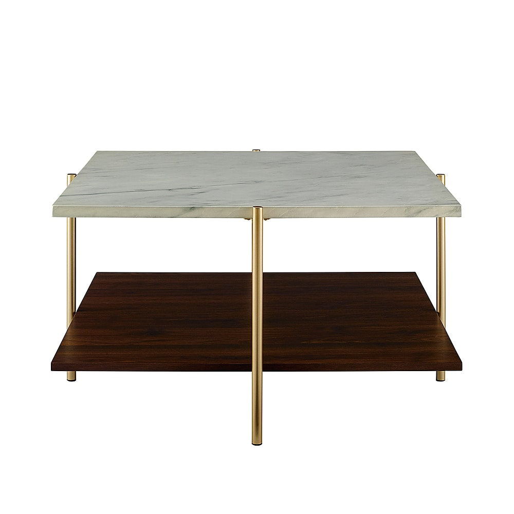 Walker Edison - Modern Square Coffee Table - Faux White Marble/Gold_0