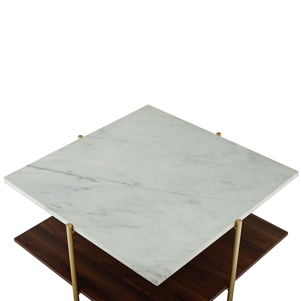 Walker Edison - Modern Square Coffee Table - Faux White Marble/Gold_7