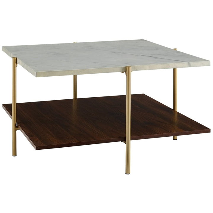 Walker Edison - Modern Square Coffee Table - Faux White Marble/Gold_2
