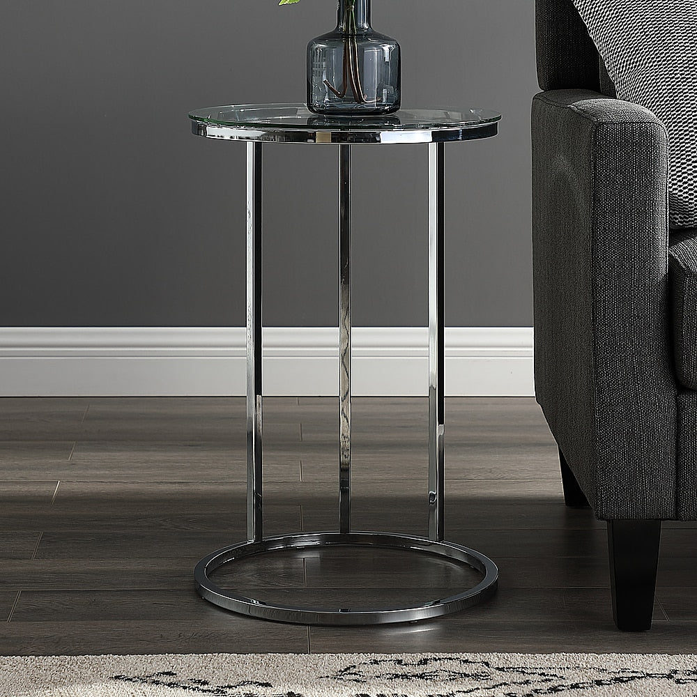 Walker Edison - Modern Round End/Side Table - Glass/Chrome_4