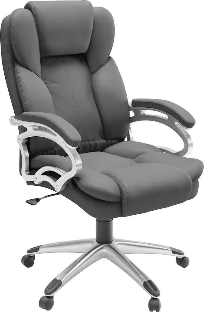 CorLiving - 5-Pointed Star Leatherette Executive Chair - Steel Gray_1