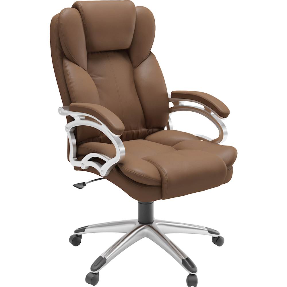 CorLiving - 5-Pointed Star Leatherette Executive Chair - Caramel Brown_1