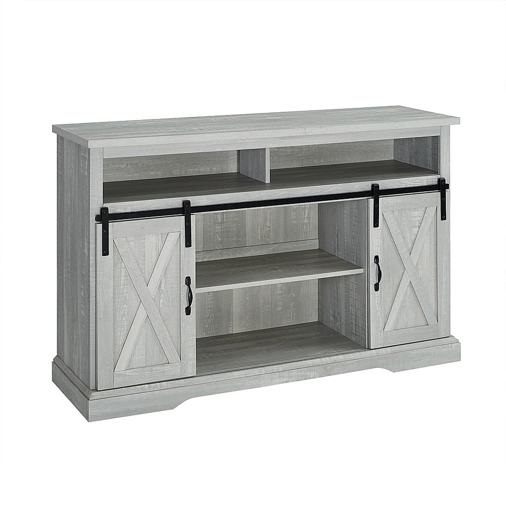 Walker Edison - Sliding Barn Door Highboy Storage Console for Most TVs Up to 56" - Stone Gray_1