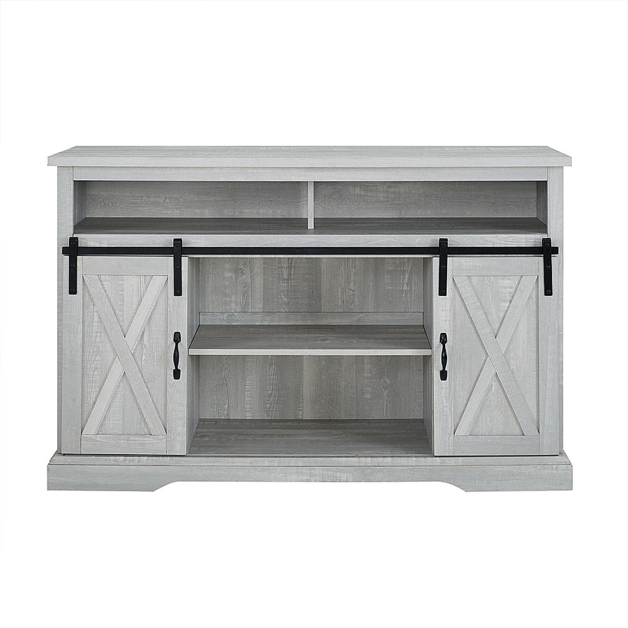 Walker Edison - Sliding Barn Door Highboy Storage Console for Most TVs Up to 56" - Stone Gray_0