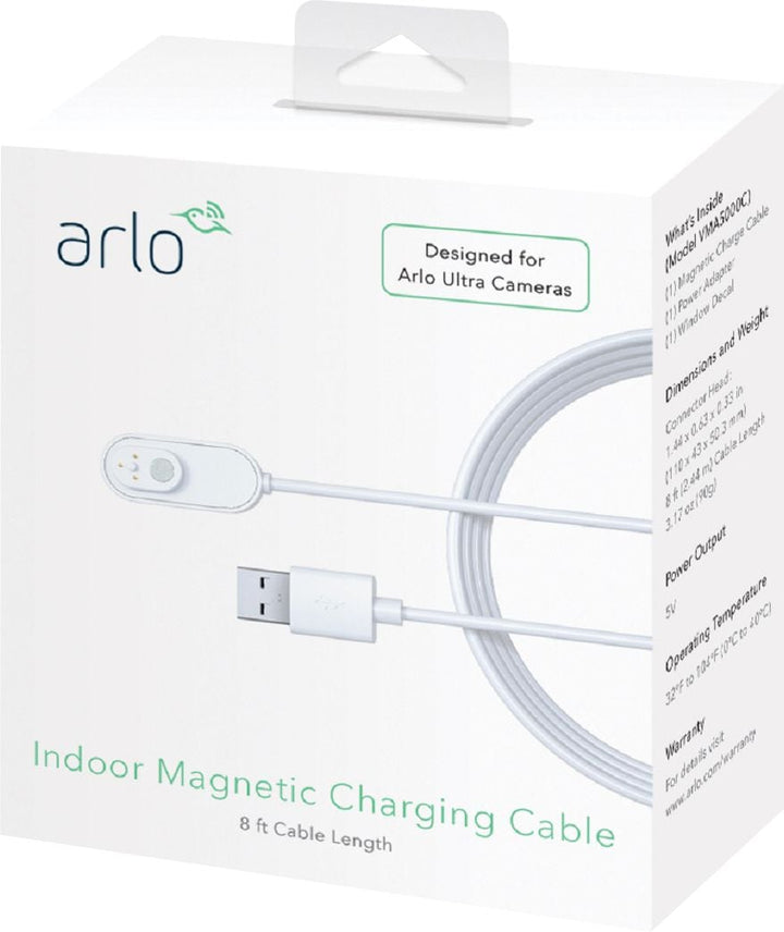 8' Indoor Magnetic Charging Cable for Arlo Ultra/Pro 3 Security Cameras - White_1