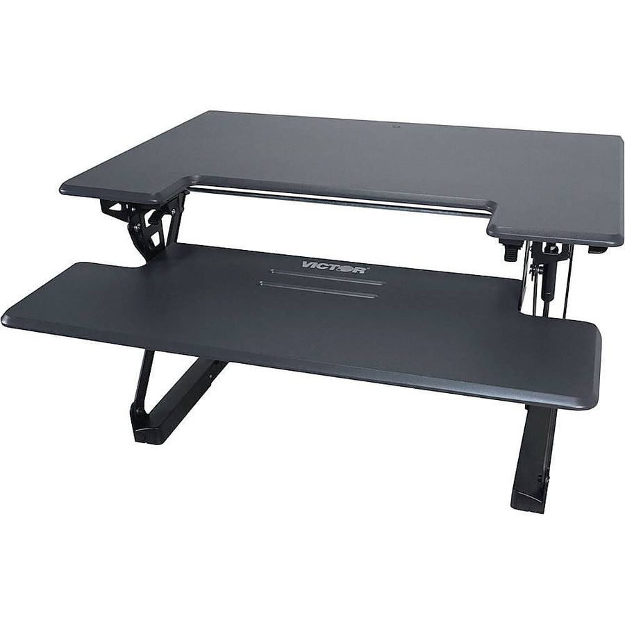 Victor - Adjustable Standing Desk with Keyboard Tray - Charcoal Gray And Black_0