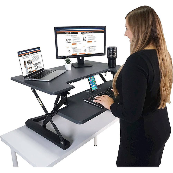 Victor - Adjustable Standing Desk with Keyboard Tray - Charcoal Gray And Black_2
