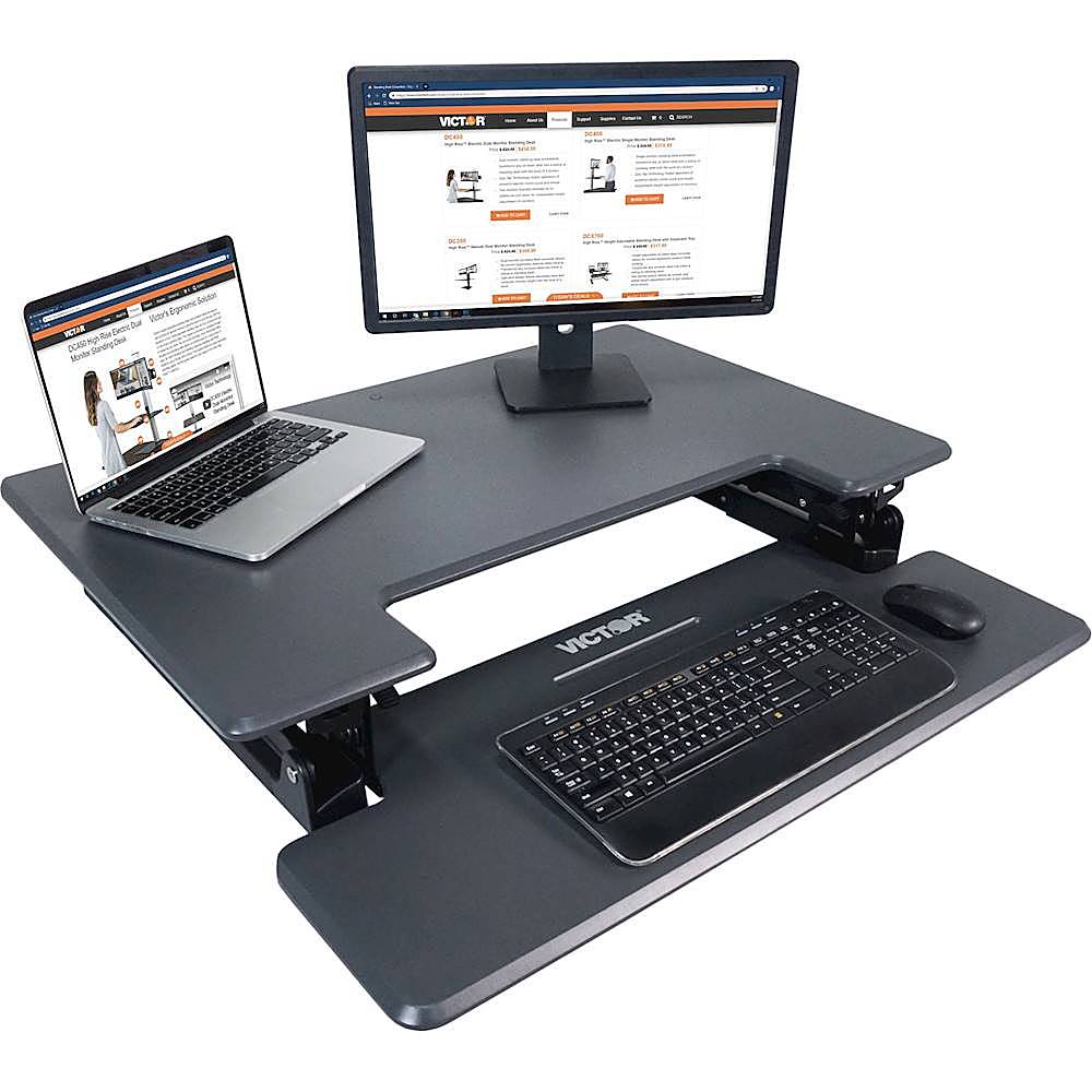 Victor - Adjustable Standing Desk with Keyboard Tray - Charcoal Gray And Black_3
