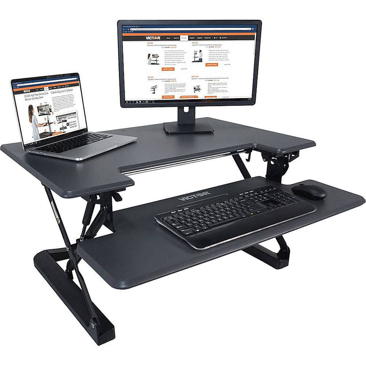 Victor - Adjustable Standing Desk with Keyboard Tray - Charcoal Gray And Black_10