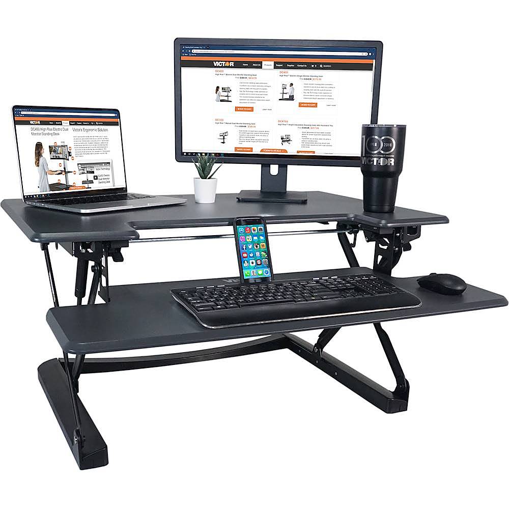 Victor - Adjustable Standing Desk with Keyboard Tray - Charcoal Gray And Black_1