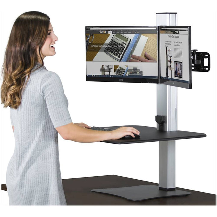 Victor - High Rise Electric Dual Monitor Height Adjustable Standing Desk Workstation - Black, Aluminum_6